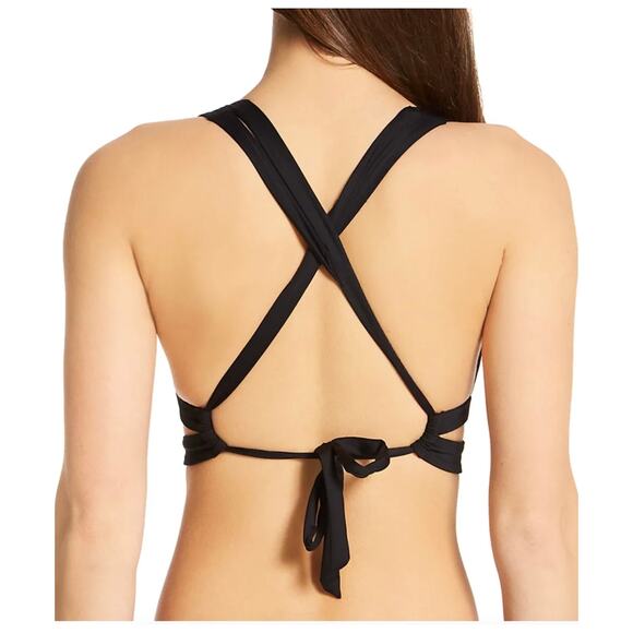 Becca Color Code Elaine Black Split Strap Tie Back Bikini Swimsuit Top Size M - Picture 2 of 9